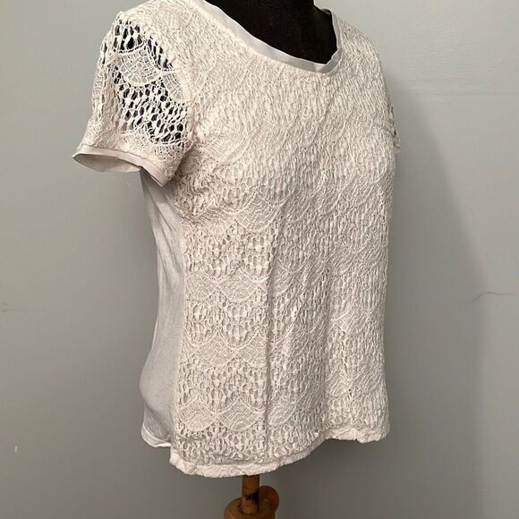 Verve Ami White Short Sleeve Lace Overlay Top - Picture 3 of 7